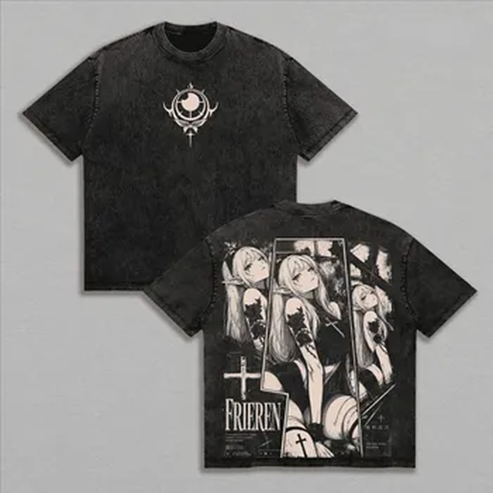 Vintage Summer Clothing Men - Camiseta Fashion Y2k Frieren com Estampa