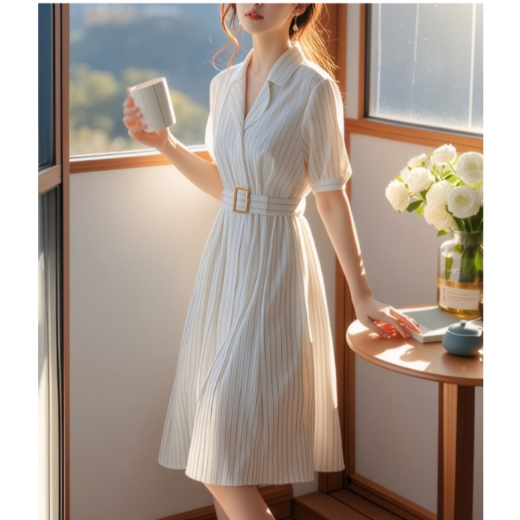 Summer Line Clothing Brand - Vestido Listrado de Cintura Alta, Novo