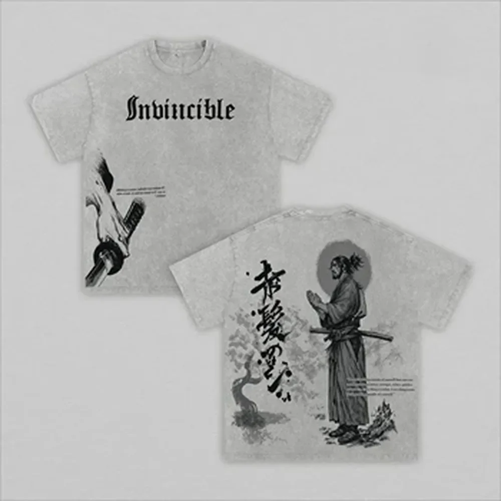 Vintage Summer Clothing Men - Camiseta Vintage Oversized Musashi Miyamoto Manga