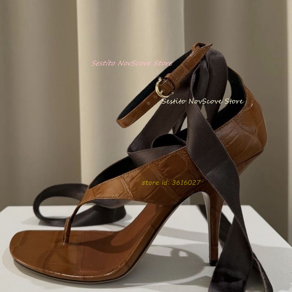 Summer Clothing Stores - Marrom dedo do pé aberto rendas