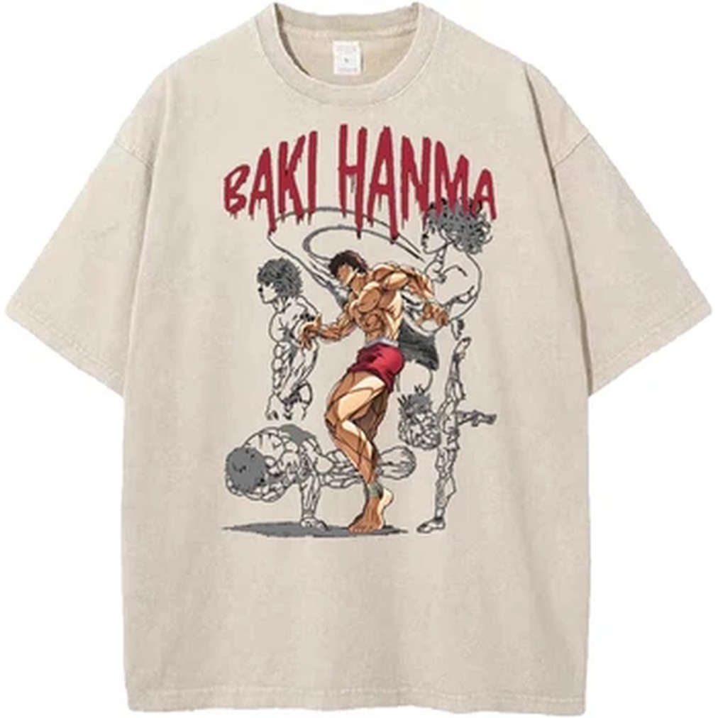 Vintage Summer Clothing Men - Camiseta Estampada Manga Baki Harajuku Vintage