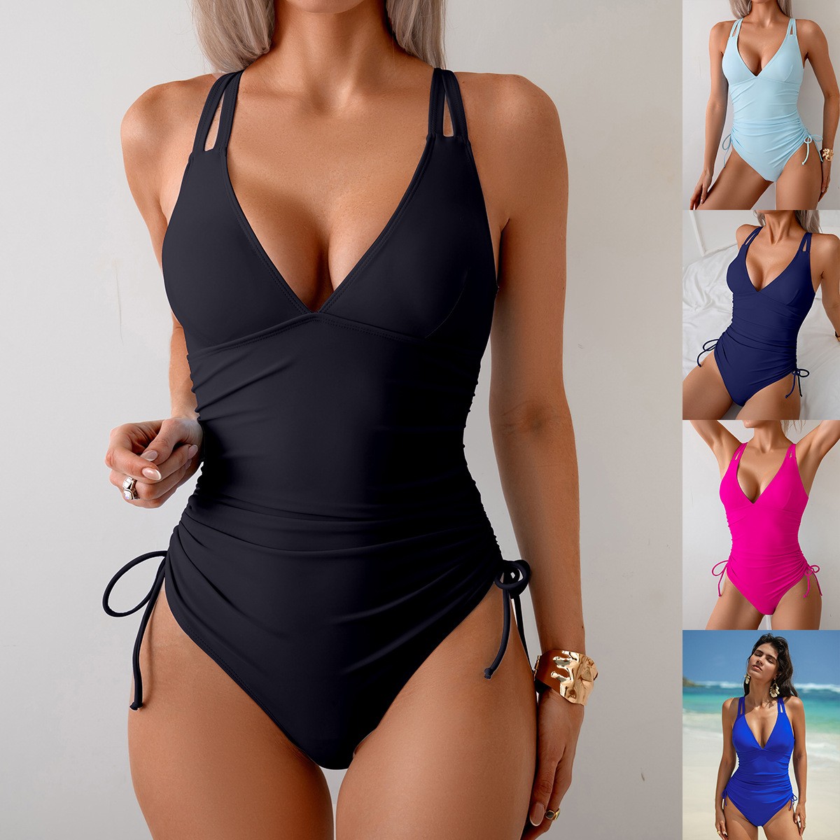 Maiô Preto Sólido com Decote e - Swimsuit One Piece avaliação e preço